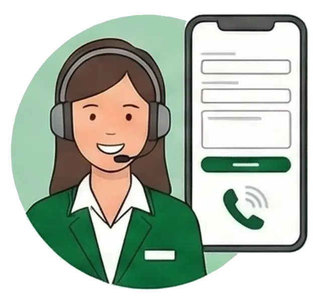 ViamedGO-Mitarbeiterin mit Headset und Smartphone